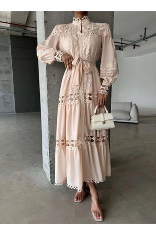 Amina Lace Design Maxi Dress - Summer is Calling L Cream