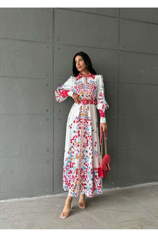 Hania Shirt Dress - Long Maxi in Floral Print