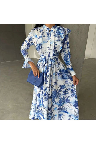 Melanie Long Maxi Dress with Button Front and belt