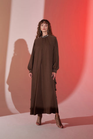 Kate Brown Abaya with Side Raffle Design - By Baano