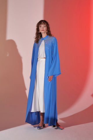 Alarah Open Front Abaya in Light Blue - A formal Dubai Style Abaya