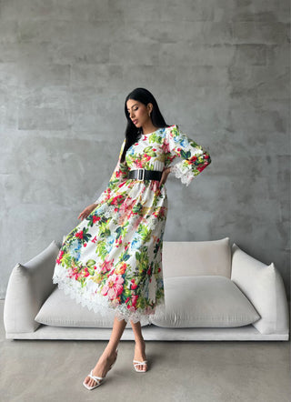 Malala Flower Garden Maxi Dress With Long Sleeves