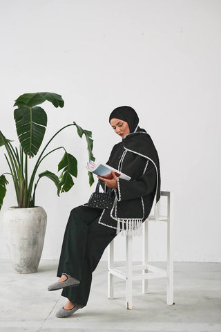 The Halimah - Embroidered  Jacket With  Front Pocket and Wrap - By Baano