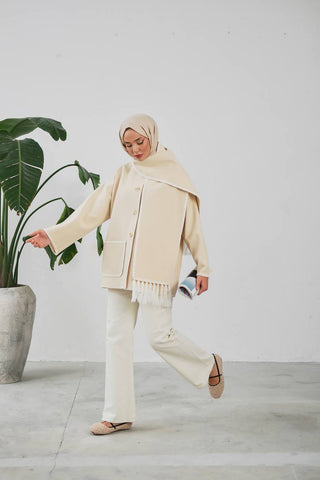 The Halimah - Embroidered  Jacket With  Front Pocket and Wrap - By Baano