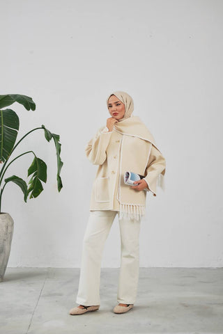 The Halimah - Embroidered  Jacket With  Front Pocket and Wrap - By Baano