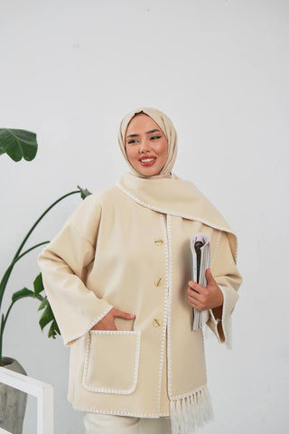 The Halimah - Embroidered  Jacket With  Front Pocket and Wrap - By Baano