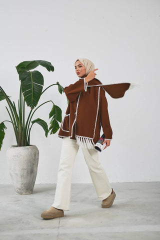 The Halimah - Embroidered  Jacket With  Front Pocket and Wrap - By Baano