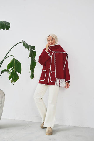 The Halimah - Embroidered  Jacket With  Front Pocket and Wrap - By Baano