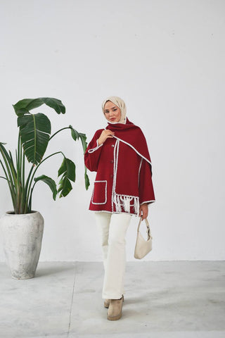 The Halimah - Embroidered  Jacket With  Front Pocket and Wrap - By Baano