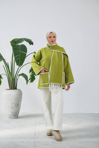 The Halimah - Embroidered  Jacket With  Front Pocket and Wrap - By Baano