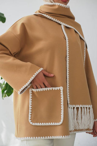 The Halimah - Embroidered  Jacket With  Front Pocket and Wrap - By Baano