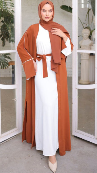 New In - Two Piece Abaya in Mint Green with a Belt and Lace Design Sleeves - By Baano