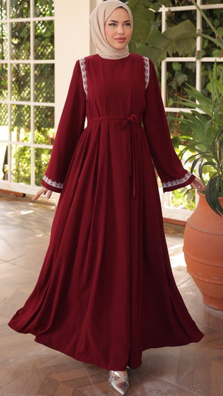 Introducing our Nila Long Abaya Dress with Long Sleeves Radiant Burgundy