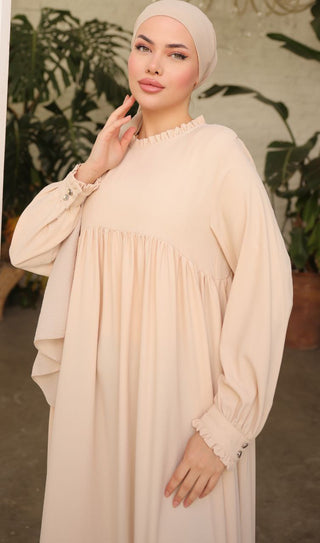 Gathered Sleeve Long Maxi Abaya Dress