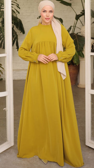 Gathered Sleeve Long Maxi Abaya Dress