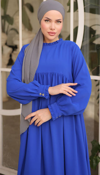 Gathered Sleeve Long Maxi Abaya Dress