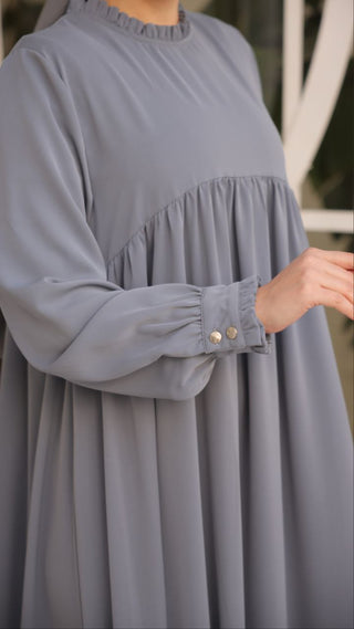 Gathered Sleeve Long Maxi Abaya Dress