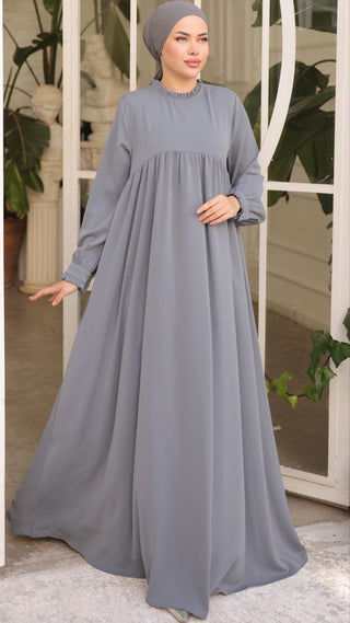 Gathered Sleeve Long Maxi Abaya Dress