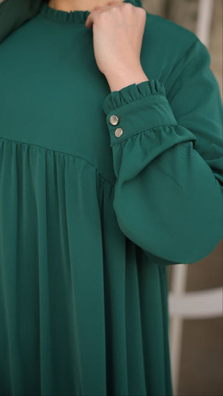 Gathered Sleeve Long Maxi Abaya Dress