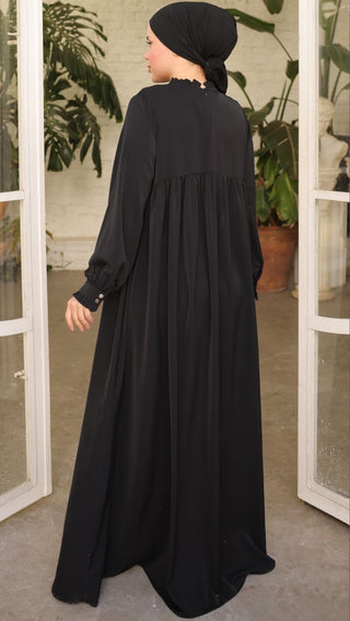 Gathered Sleeve Long Maxi Abaya Dress