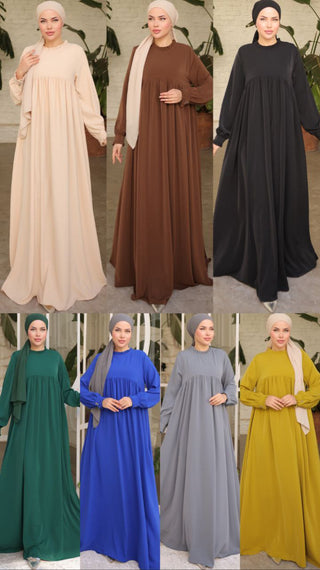 Gathered Sleeve Long Maxi Abaya Dress