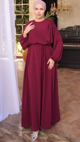 Gathered Shoulder Long Sleeve Abaya Radiant Burgundy