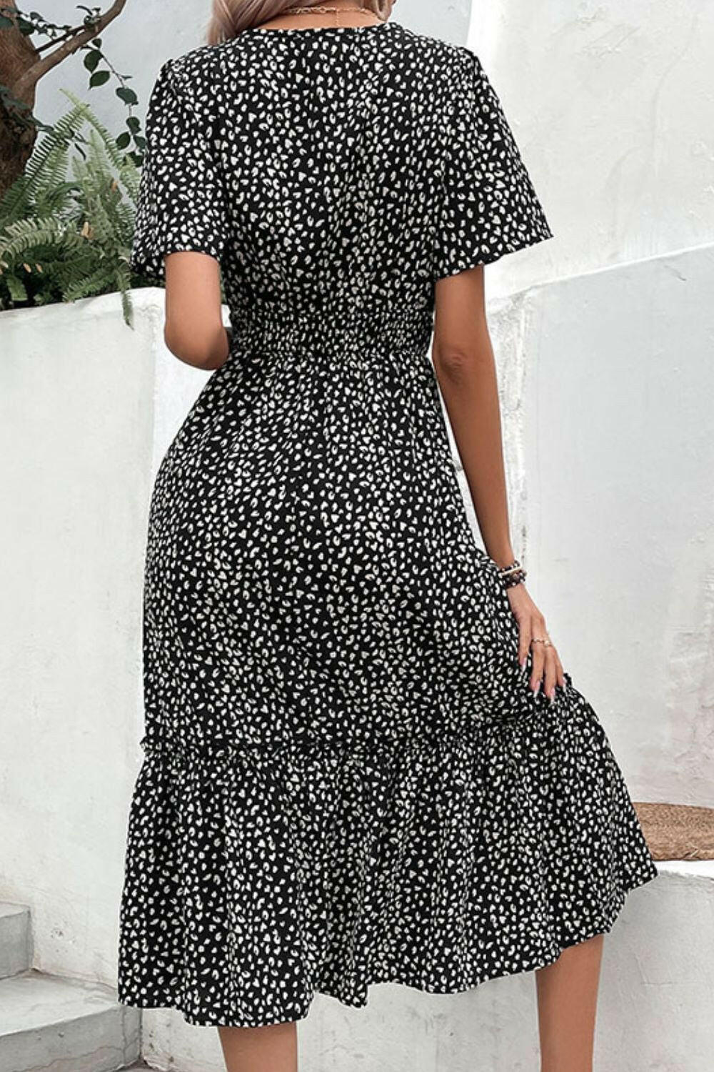 Leopard Print Short Sleeve Midi Dress - By Baano
