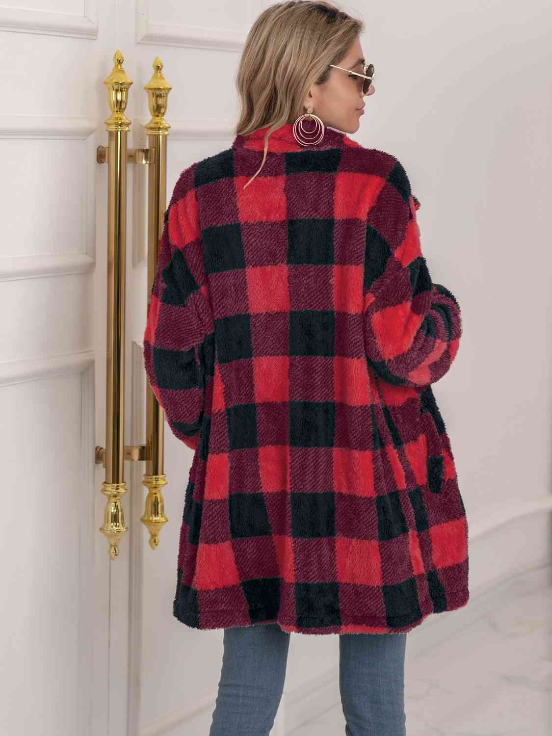 Plaid Collared Neck Longline Coat - By Baano