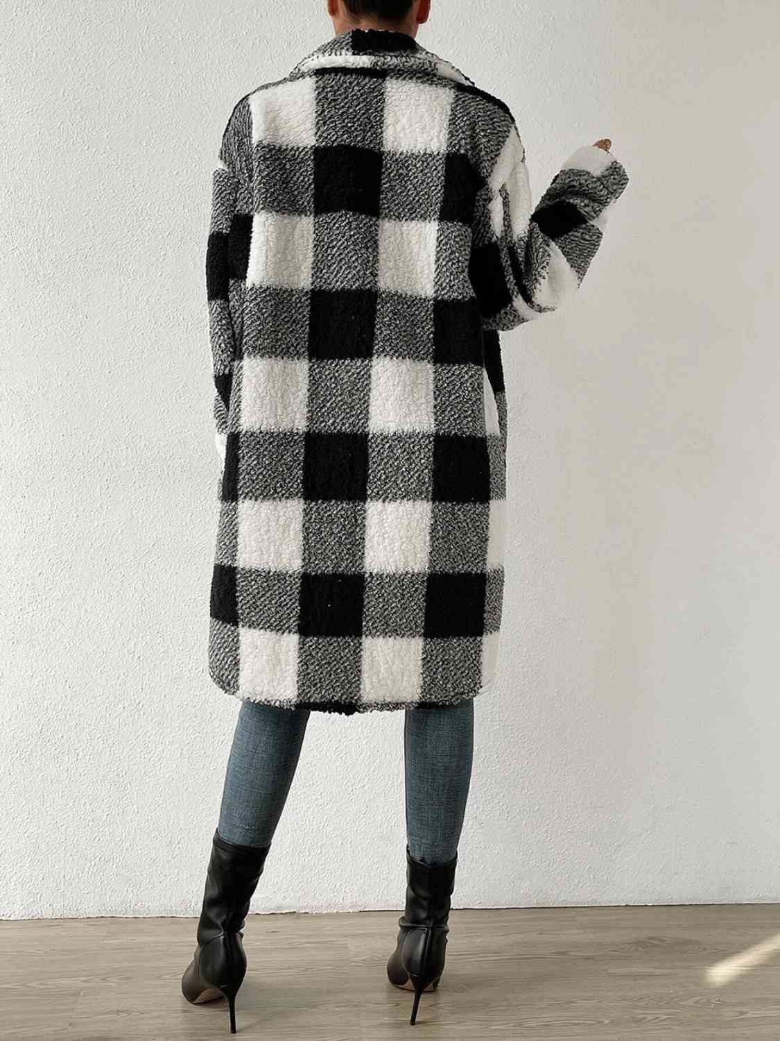 Plaid Collared Neck Button Down Coat - By Baano
