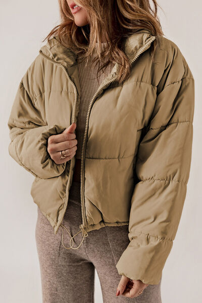 Zip Up Collared Neck Long Sleeve Winter Coat - By Baano