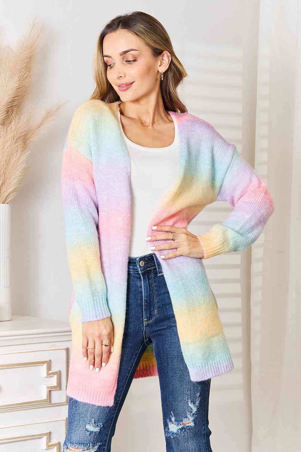 Woven Right Multicolored Gradient Open Front Longline Cardigan - By Baano