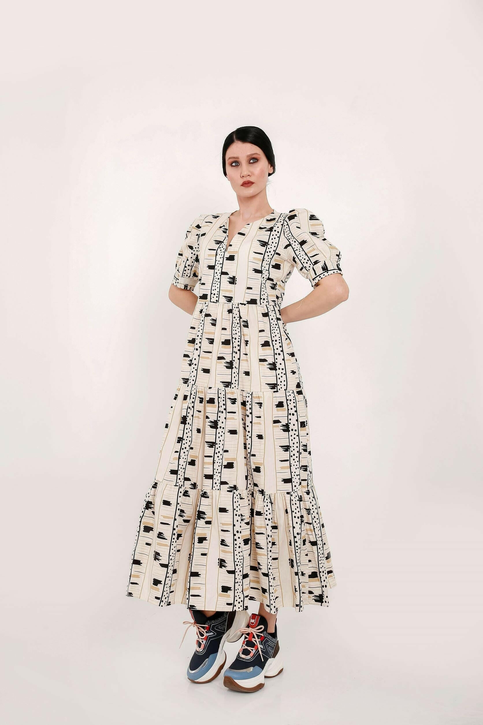 Teresa Cotton Midi Dress with Half Sleeve Dress BY Baano   