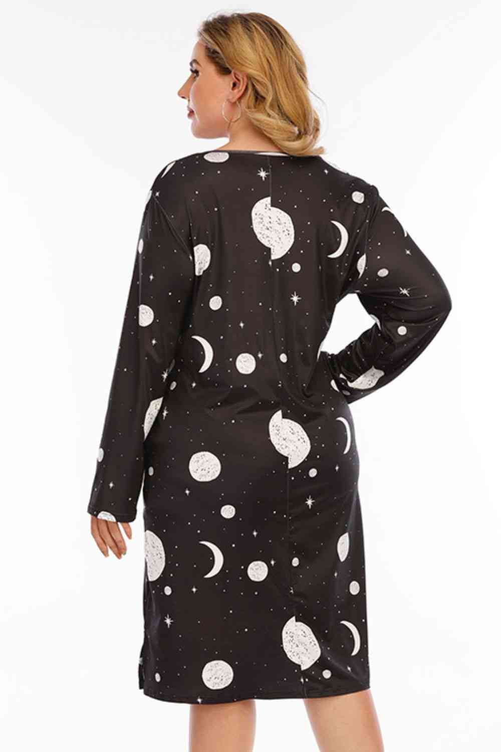 Plus Size Moon & Star Print Round Neck Dress - By Baano