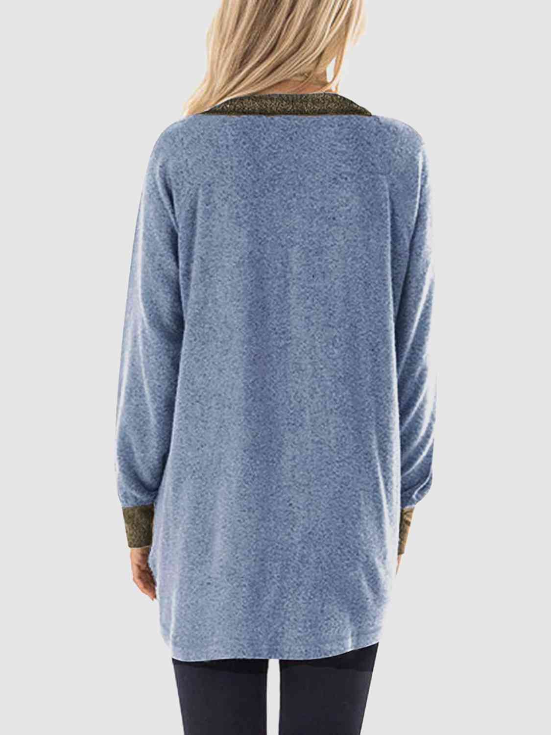 Contrast Half Zip Sweatshirt with Pockets - By Baano