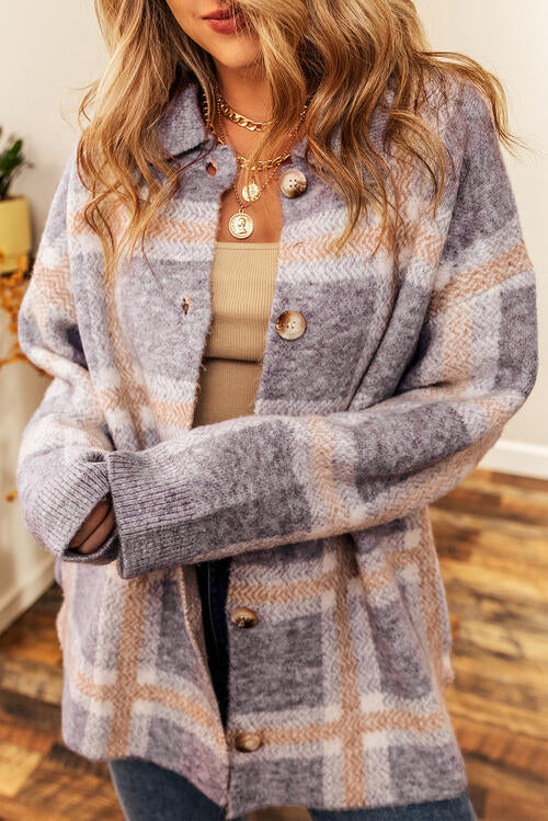 Button Up Plaid Long Sleeve Cardigan