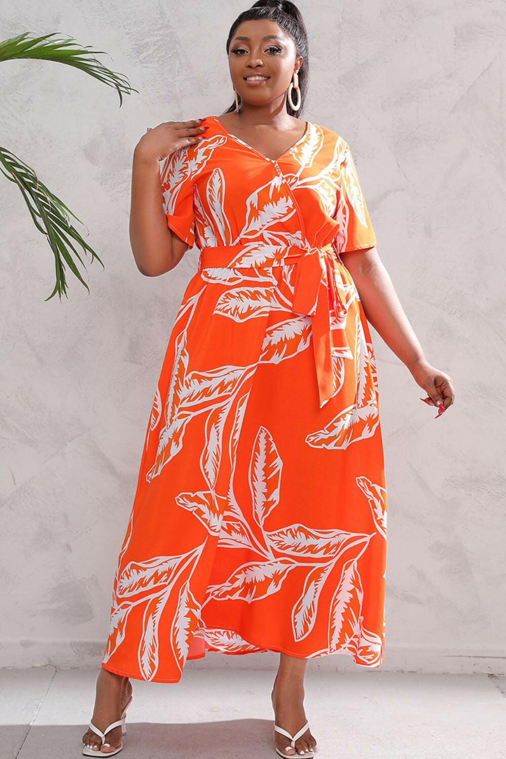 Plus Size Printed Surplice Short Sleeve Maxi Dress - By Baano