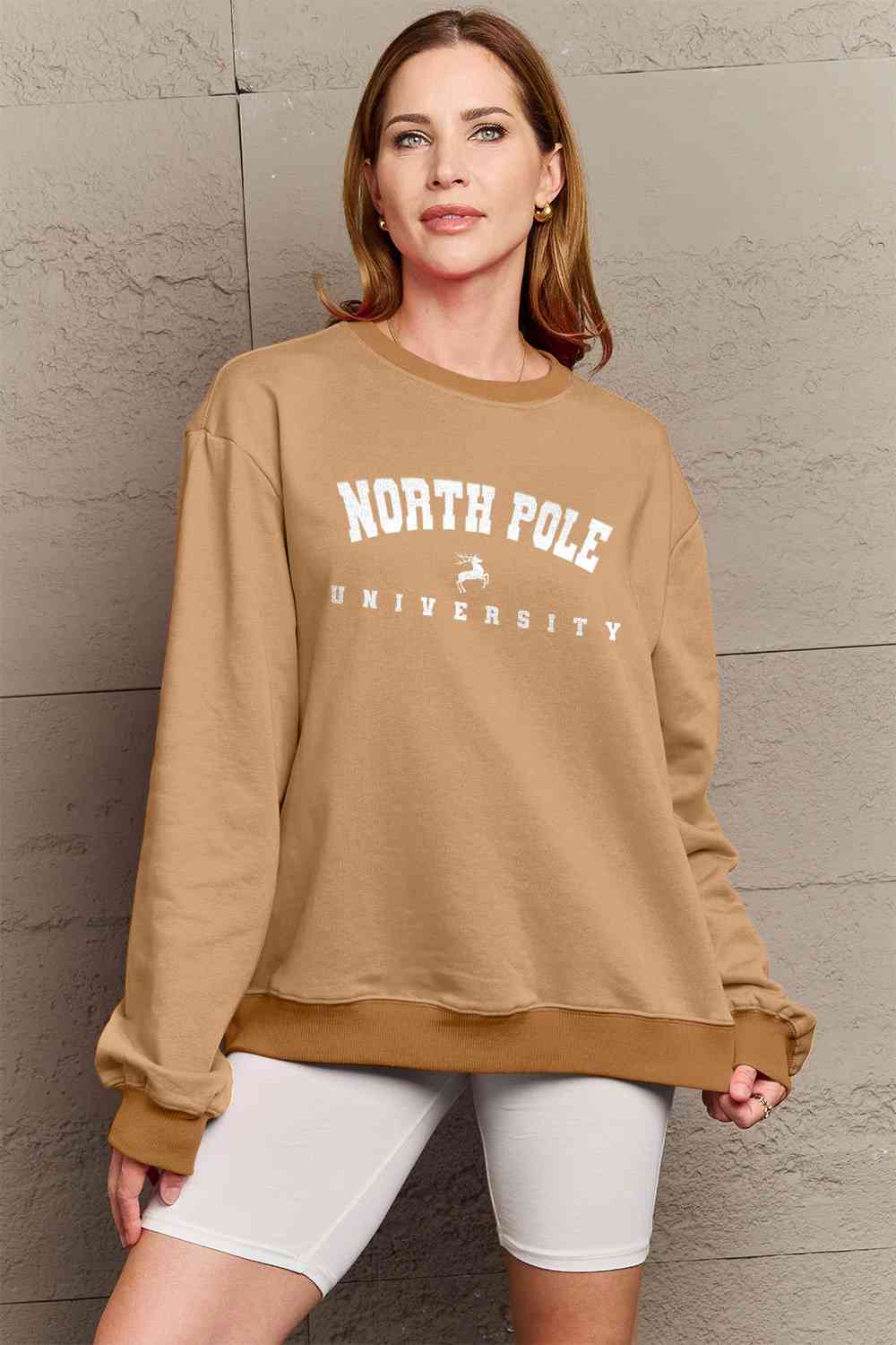 Simply Love Full Size NORTH POLE UNIVERSITY Graphic Sweatshirt - By Baano