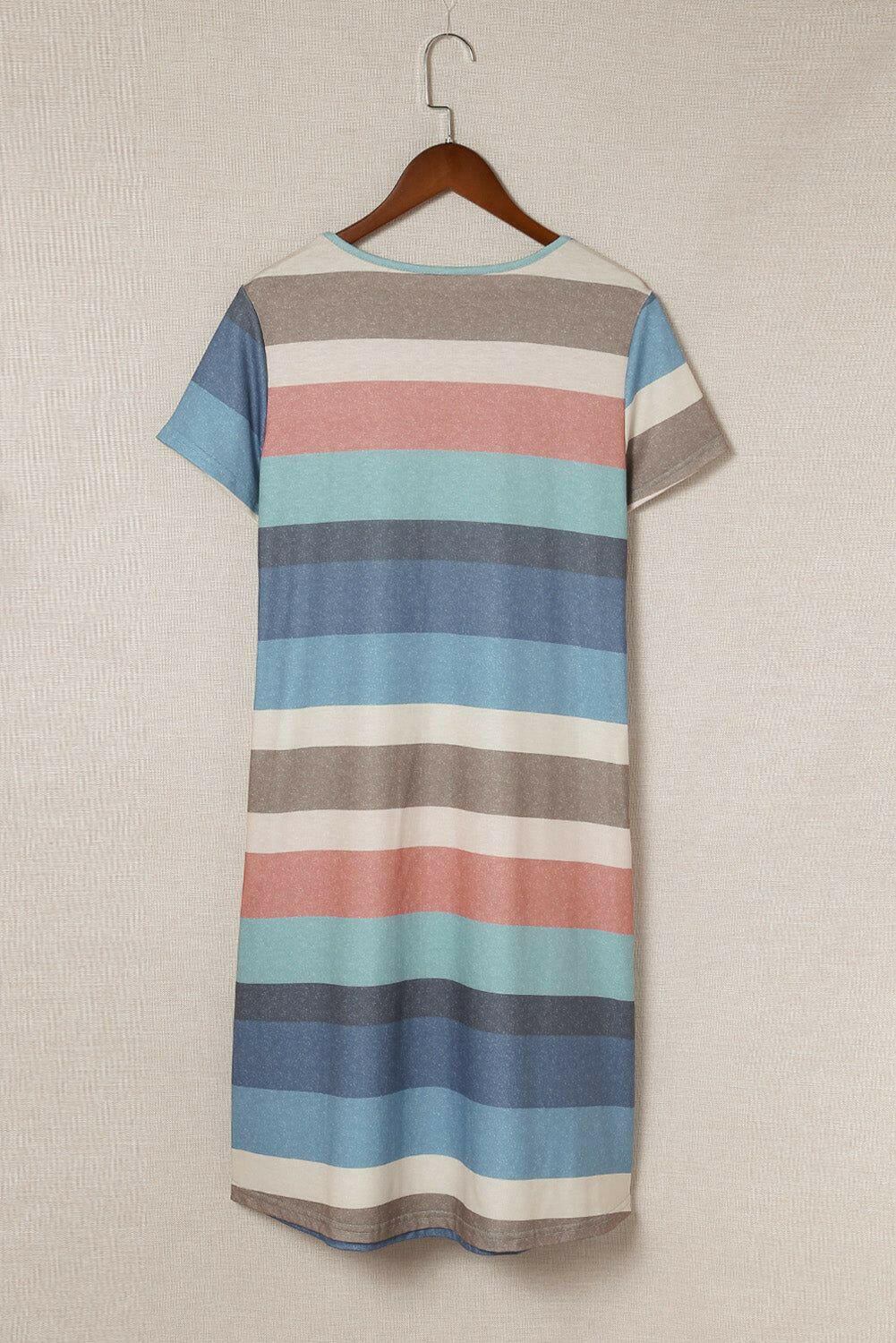 Striped Round Neck Tee Dress with Pockets - By Baano