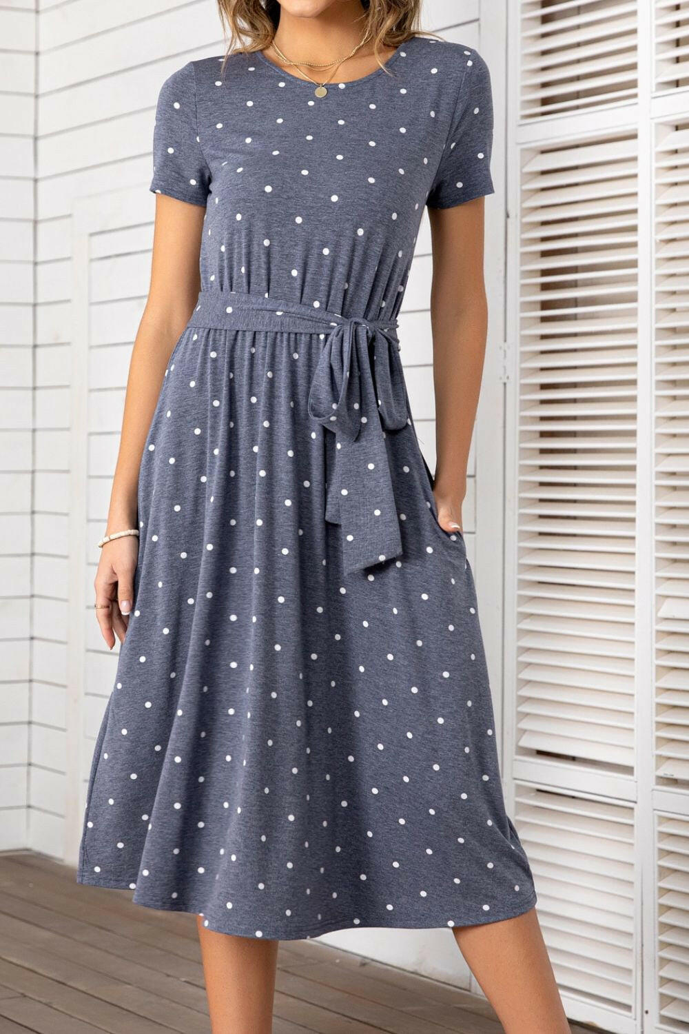 Belted Tee Dress With Pockets - By Baano