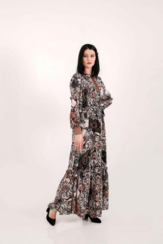 Paisley Maxi Dress with Long Sleeves - By Baano