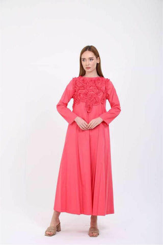 Lucia Poplin Midi Dress - A Pink dress with long sleeves - By Baano