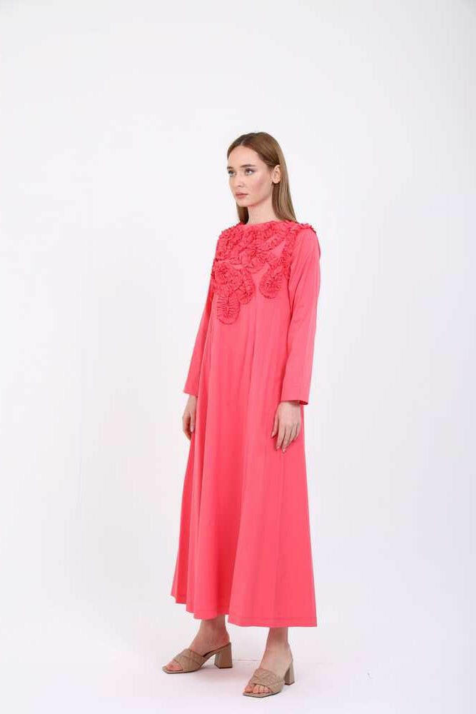 Lucia Poplin Midi Dress - A Pink dress with long sleeves Dresses ByBaano   