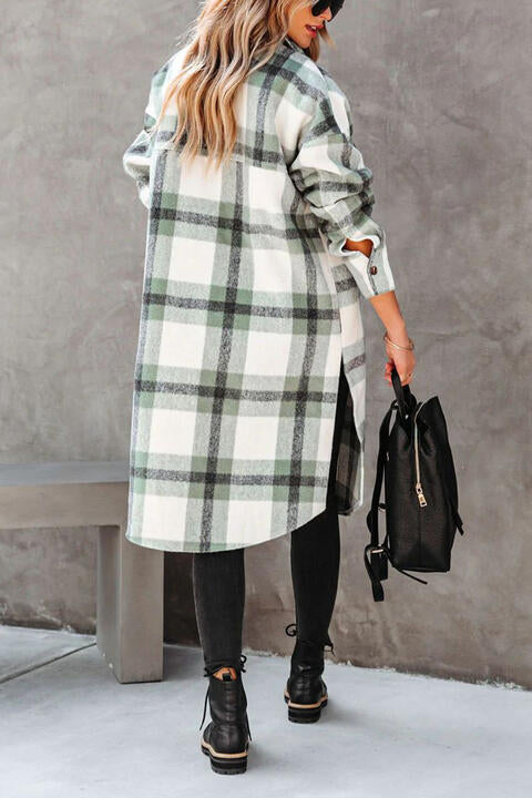Plaid Collared Button Down Coat - By Baano