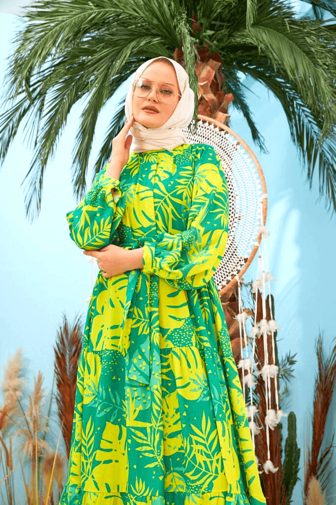 Maui Lime Green Maxi Dress with Detailed Side Design and Long Sleeves Dresses ByBaano   