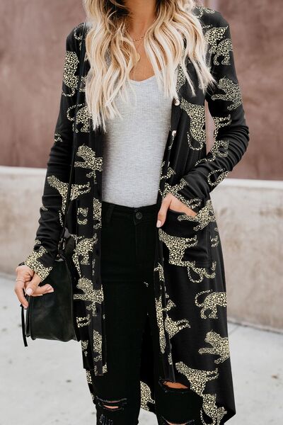 Animal Pattern Ribbed Button Up Long Sleeve Cardigan