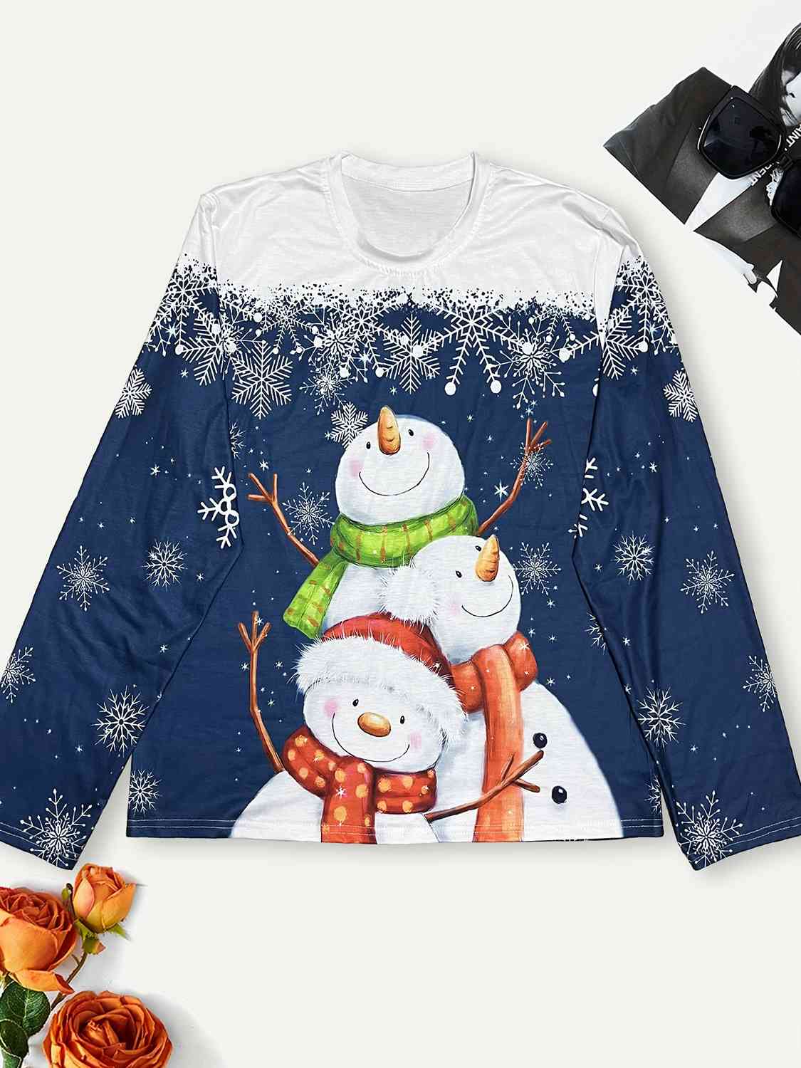 Plus Size Snowman & Snowflake Round Neck T-Shirt - By Baano