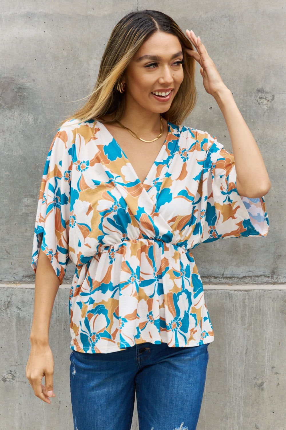 BOMBOM Floral Print Wrap Tunic Top - By Baano