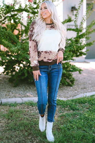 Printed Round Neck Long Sleeve T-Shirt