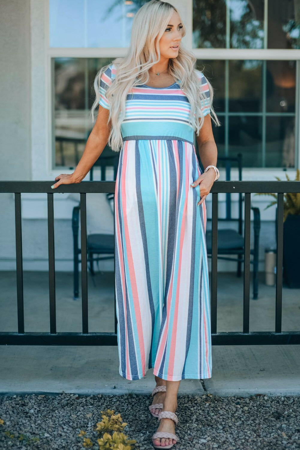 Striped Print High Waist Maxi Dress - By Baano
