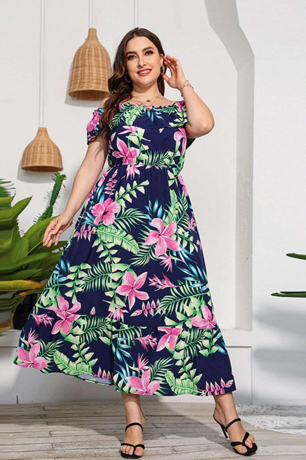 Full Size Floral Off-Shoulder Maxi Dress - By Baano